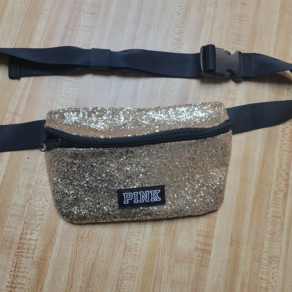 PINK Victoria's Secret Gold Glitter Belt Bag
